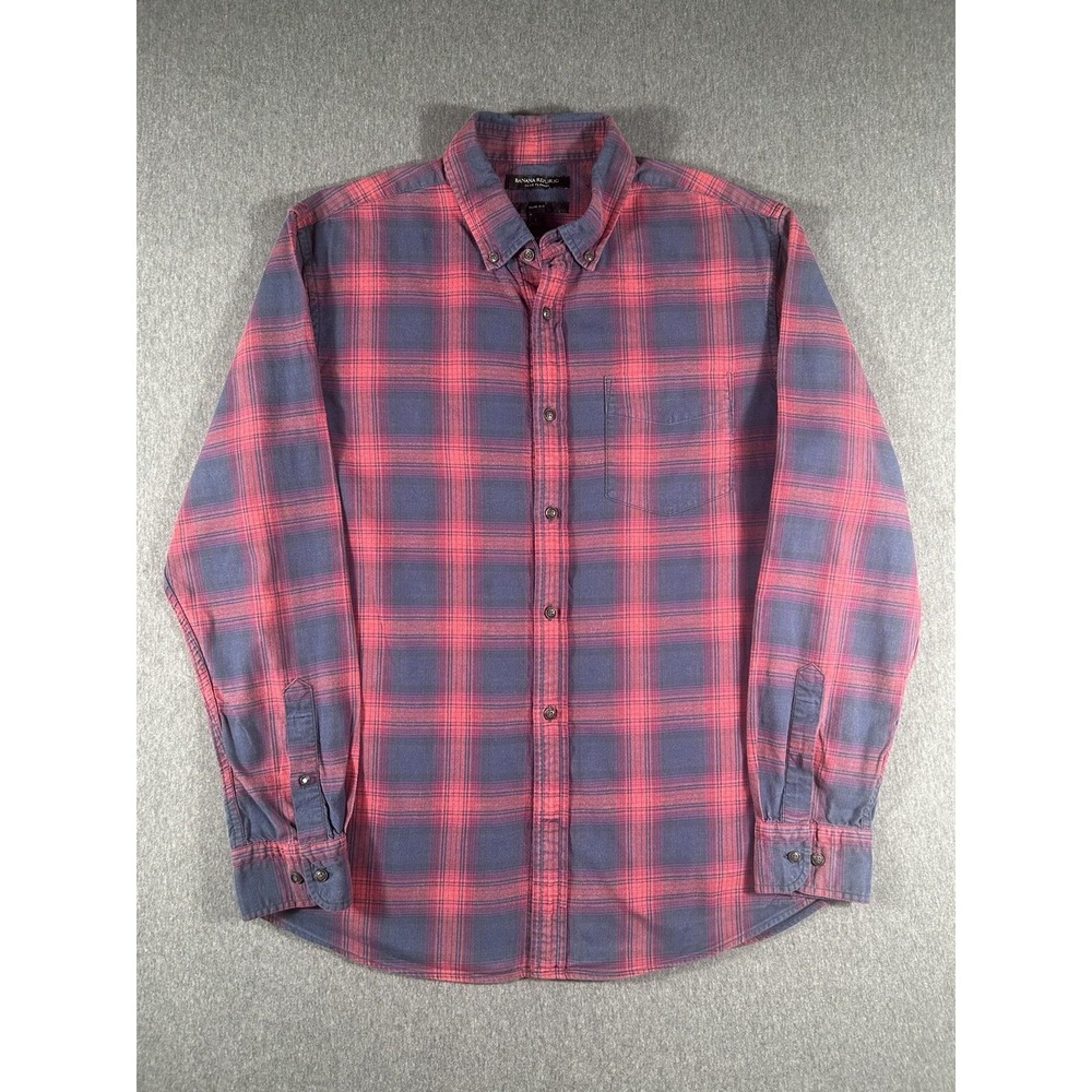 Banana Republic Luxe Flannel Slim Fit Red and Navy Blue Plaid Button Down Large